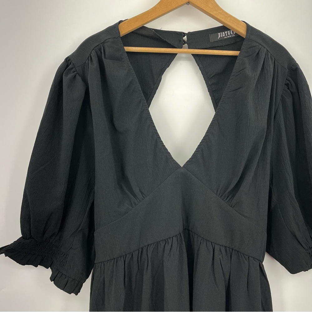 Disturbia Black Midi Dress with Puff Sleeves - Picture 4 of 12